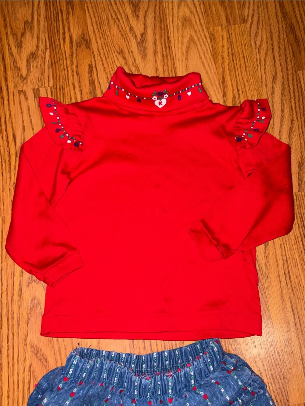 Vintage Oshkosh Bubble Spellout 90s Pants & Red Ruffle Long Sleeve Top 3T
